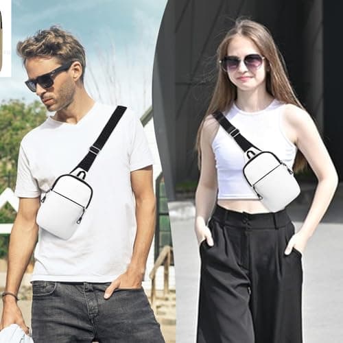 Winsegom Small Sling Bag for Men Women, Water-Resistant Cross body Chest Bag, Anti-Theft Crossbody Bag with Adjustable Strap, Lightweight Shoulder Bag for Travel, Hiking, Work (White) — view 2
