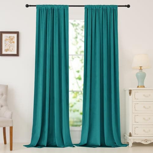 Turquoise Velvet Curtains - nanbowang 120 Inches Rod Pocket Soft Velvet Textured Curtains Black Liner Thermal Curtains Window Treatment for Bedroom Light Blocking Velvet Curtain 2 Panels