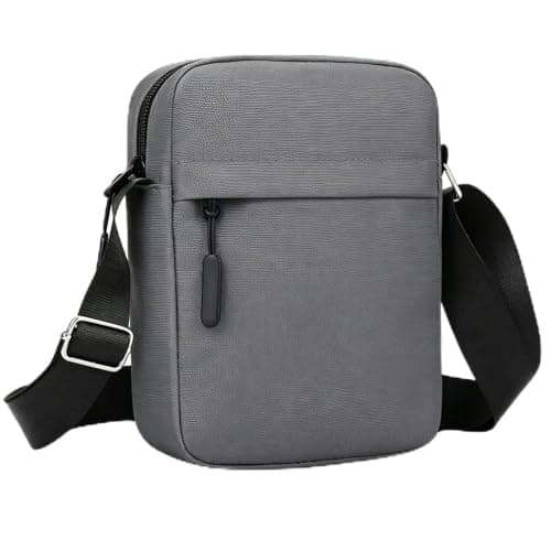 Veyarien Men's Vertical Phone Crossbody Bag, Waterproof Oxford Tall Sling Pouch with Card Slots & 2 Zip Compartments, Adjustable Strap, Lightweight for Daily Commute (Grey)