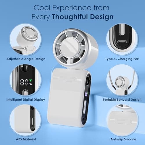GEMWON Portable Handheld Turbo Fan High Speed, 100 Speed 12H Cooling, Small Hand Held Fan, Rechargeable Mini Personal Hand Fan, Battery Operated Neck & Desk,Travel Essentials, Holiday Gifts White — view 6