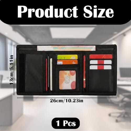 Black Slim Wallet for Men with Coin Pocket, RFID Blocking Trifold Wallet — view 2