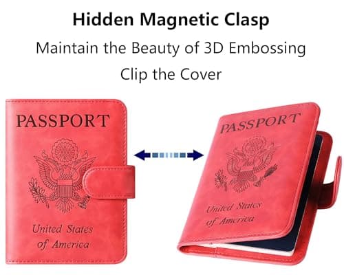 Passport Holder Wallet Travel Essentials Leather RFID Blocking Holiday Luggage Must-Have Travel Accessories for Men Women 120#Red Upgraded Design — view 5