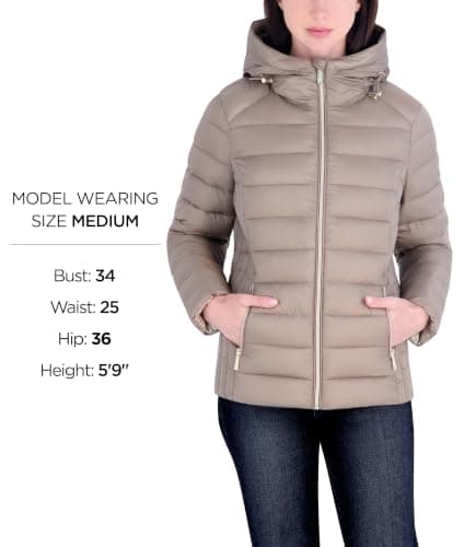 Michael Kors Women's Packable Puffer Jacket, Lightweight Down Alternative, Taupe, M — view 4