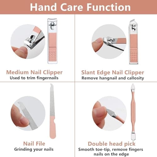 Nail Clipper Manicure Set, 7 In 1 Stainless Steel Professional Pedicure Kit Nail Scissors Grooming Kit with Black PU Leather Case for Travel & Home Use (Pink Leather) — view 3