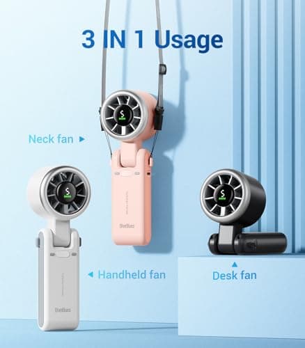 Diveblues Portable Handheld Fan, High-Speed Turbo Portable Fan, LED Display, Up to 12 Hours, 4000mAh Battery, 5 Wind Gear, Rechargeable small Hand Fan for Travel/Commute/Outdoor, Gifts for Women — view 4