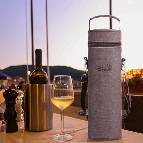 Kato Tirrinia Single Wine Cooler Bags - Insulated & Padded Portable Wine Tote Carrier for Travel, Picnic, Beach Great Gift for Wine Lover, Brown — view 6