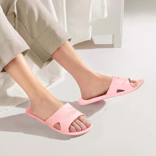 EQLEF Hotel Slippers, Plastic Portable Travel Slippers Anti-slip Foldable Shower Slipper for Hotel Bathroom Spa (Pink, UK Footwear Size System, Adult, Women, Numeric Range, Medium, 5, 6) — view 3