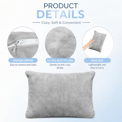 QhgPnt 2 Pcs Small Pillows, Mini Pillow for Travel and Office Support, Travel Pillow for Car Seat and Joint Comfort, Small Cushions for Camping and Daily Commuting(Grey) — view 3