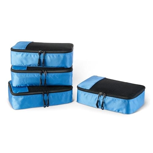 Amazon Essentials 4-Piece Packing Cubes Travel Accessories Set, Luggage Organiser with Double Zip, Mesh Top, Polyester, Small, Sky Blue (Previously Amazon Basics)