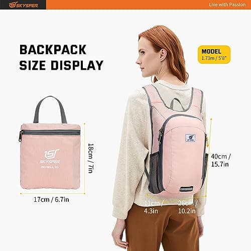 SKYSPER Small Daypack 10L Hiking Backpack Packable Lightweight Travel Day Pack for Women Men(Pink) — view 5
