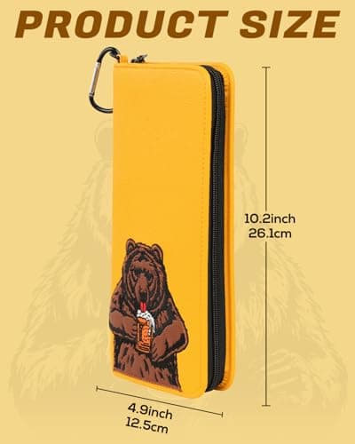 LZFAN Golf Glove Holder Case for Accessories Portable Golfer Gifts for Men & Women Caddy Organizer Case with Storage Slots for Cards, Tees & Ball Markers Embroidered Beer Bear, Yellow — view 6