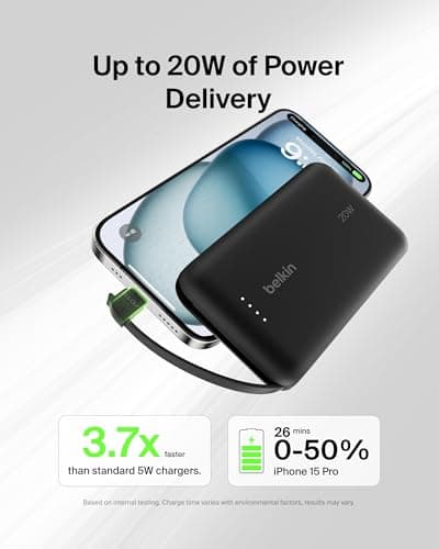 Belkin BoostCharge 10000mAh Power Bank with Integrated USB-C Cable - Black — view 2