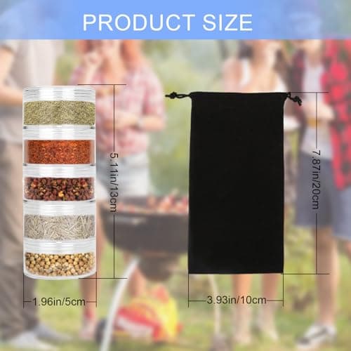 FWUNYVN 2 Sets 5 Layers Clear Plastic Portable Spice Jars, Spice Salt and Pepper Set for Outdoor Cooking, Car Camping, Traveling, Barbecuing,Stackable Storage Spice Jars with Organizer Bag — view 2