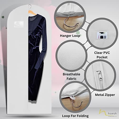 Hoesh UK Women White 60 Inches Breathable Bridesmaids Long Zip Wedding Gown Dress Travel Storage Garment Cover Bag — view 3