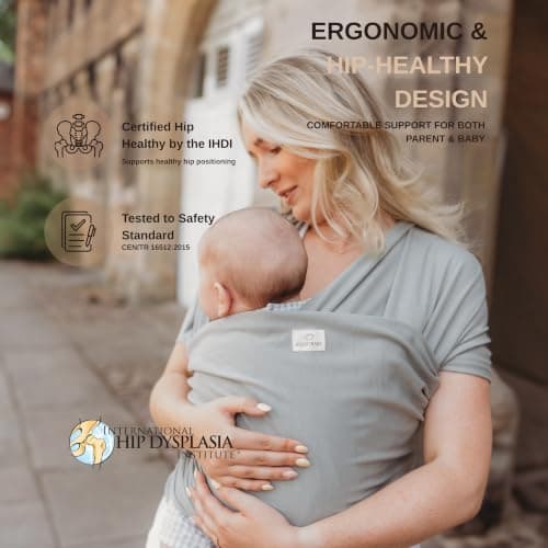 RYLOOBABY Baby Sling Carrier & Stretchy Baby Wrap – Newborn Baby Carrier 3.2–15 kg, Soft Cotton Hands-Free Babywearing Sling, Hip Healthy, One Size XXS–XXXL – Sage — view 3