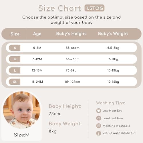 Yukkidds Baby Sleeping Bag 1.5 Tog, Cotton Sleep Sack 0-6 Months — view 6