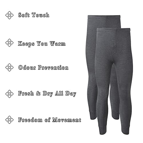 Heatwave® Pack of 2 Men's Thermal Trousers Long Johns Warm Underwear Baselayer, S M L XL XXL Thermals, Small Charcoal — view 2