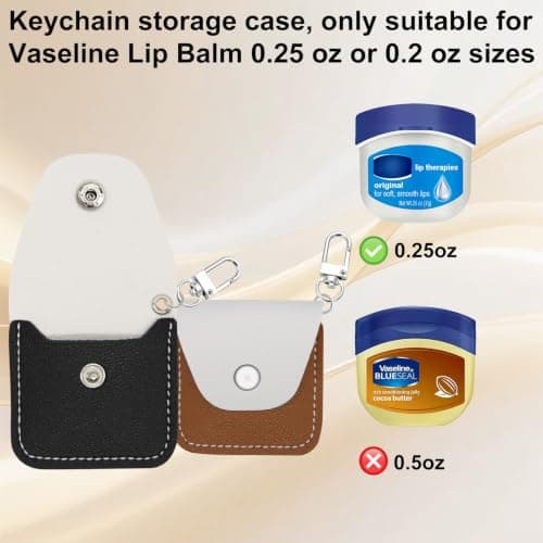 2Pcs Lip Balm Keychain Leather Bag Holder for Mini vaseline, Mini Chapstick Holder Keychain Compatible with Vaseline Lip Therapy 0.25 Oz, EDC Lotion Balm Sunscreen For Travel Gym Jewelry Storage Pouch — view 6