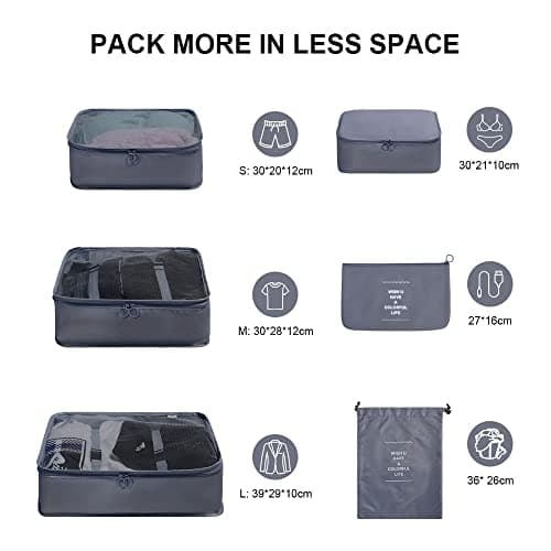 OSDUE Packing Cubes for Suitcases, 6 PCS Travel Luggage Packing Organizers Waterproof Travel Essentials Bag Accessories, Clothes Cosmetics Toiletries Storage Bags, Gray — view 2