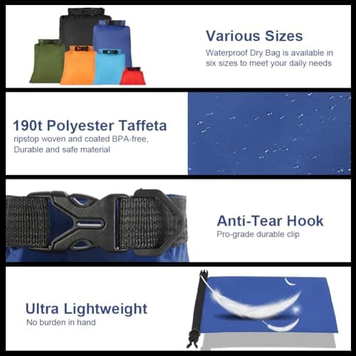 vsshe Waterproof Dry Bags 6PCS, Lightweight DryBags, Compression Sack Canoe Bag with1.5L, 2.5L, 3L 3.5L, 5L, 8L Sacks Bag for Kayaking Rafting Boating Hiking Camping Travel Backpacking — view 3