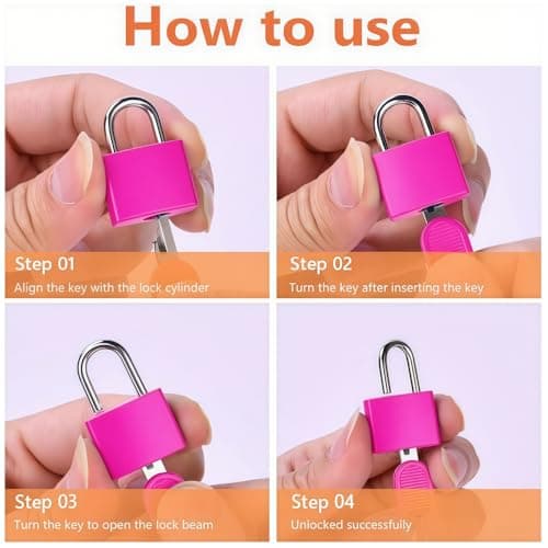 Suitcase Locks 3 Pack with Key, Suitcase Padlock Mini Metal Travel Luggage Lock with Keys for Backpack, Gym Lockers, Bags & Holiday Cases (Rose Red, Orange, Blue) — view 3