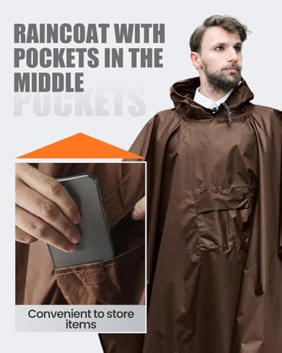 Evolpor Waterproof Poncho Adult,Poncho Waterproof Adult Lightweight Reusable Rain Poncho Adult Waterproof,Waterproof Raincoat for Outdoor Camping Hiking Traveling Cycling (Brown) — view 6