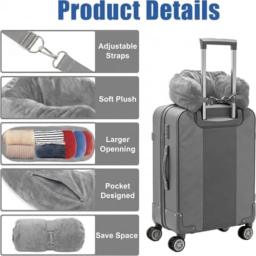 Tarqite Stuffable Neck Pillow for Travel, U-Shaped Travel Pillow Storage Bag with Adjustable Straps and Clothes Storage for Extra Luggage, Plush Material Travel Essentials (Grey) — view 3
