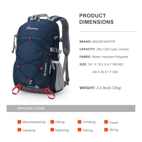 MOUNTAINTOP 20L Hiking Backpack Lightweight Rucksack for Men Women — view 3