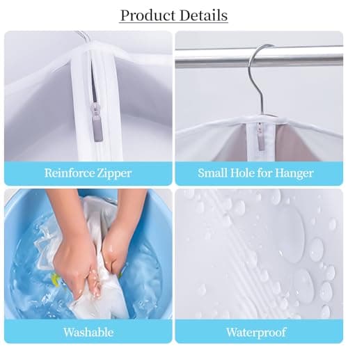 Niviy Clothes Covers Protector Bags Garment Covers Dustproof Moth Proof Coat Bag with Zip PEVA Translucent Suit Cover Waterproof Anti-mite Breathable Suit Protector 6pcs 60 * 100cm (White) — view 5