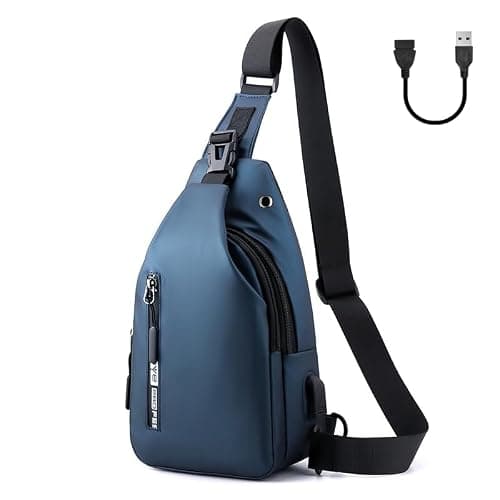 Aucuu Shoulder Bags Chest Bags, Usb Rechargeable Sling Bags, Crossbody Daypacks Small Backpacks, Anti-theft Waterproof Lightweight One Strap Rucksack Messenger Bags for Hiking, (Blue)