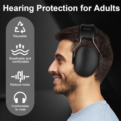flintronic Ear Defenders Adults, 28dB Protection Noise Cancelling Headphones, Protective Earmuffs, Noise Cancelling Headphones Earmuffs with Adjustable Headband for Shooting Gardening Working — view 4