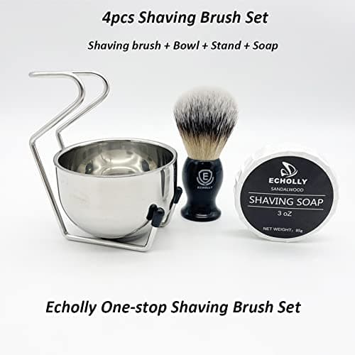 4pcs Shaving Brush Set by Echolly-Premium Mens Shaving Brush,Stainless Steel Stand,Bowl,Shaving Cream Soap,Wet Shaving Kit for Men,Boyfriends,Fathers — view 6