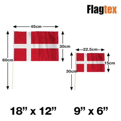 Flagtex Denmark Hand Waving Flag (9x6 Inch) - Premium Wooden Stick Hand Flag 9x6 Inch Natural Wood Pole European Dannebrog Red White Nordic Cross Flag Events Parades — view 4
