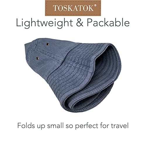 TOSKATOK Pure Washed Cotton Bucket hat UV Sun Protection Breathable Beach Holiday Travel Hat-DENIM-60 — view 6