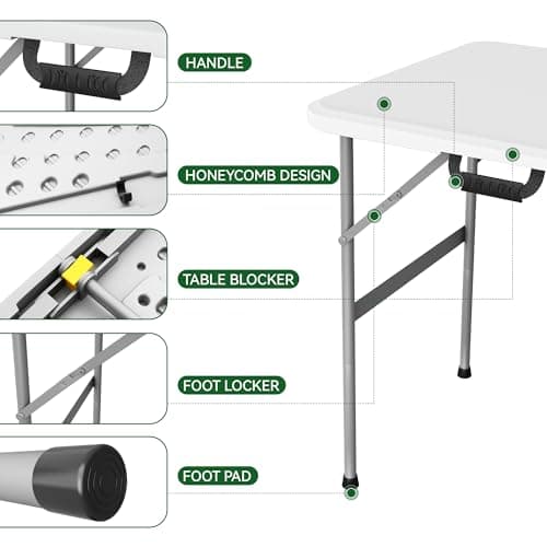 mcc direct 4ft (122cm) Folding Table Heavy Duty – Indoor & Outdoor Plastic Table for Garden, Picnic, BBQ, Camping, Party & Catering (White) — view 6