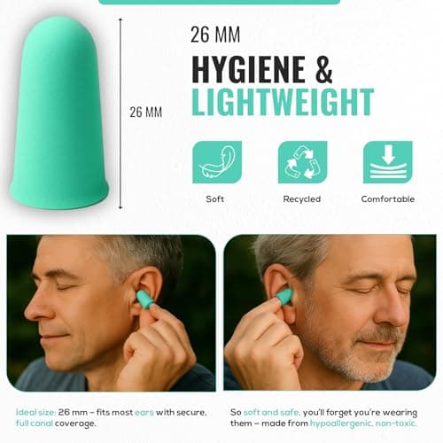 TYGA Soft Foam Ear Plugs 10 Pairs - 38dB SNR Noise Cancelling - Mint Green — view 3