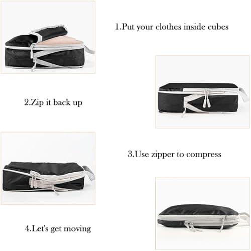 Compression Packing Cubes, 7-Piece Set - Waterproof Travel Organiser Bags for Clothes,Cosmetics, Shoes & Toiletries, Space-Saving Luggage Packing Essentials for Suitcases & Backpacks (Black) — view 5