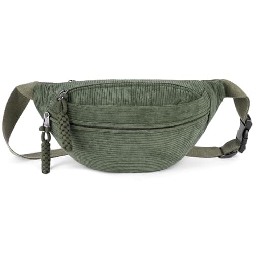 Aucuu Corduroy Waist Bag, Corduroy Bumbag, Women's Shoulder Bag, Belt Bags, Fashion Sports Chest Bags with Adjustable Shoulder Straps, Waist Pack for Daily Use, Outdoor Sports, Hiking, Travel(Green)