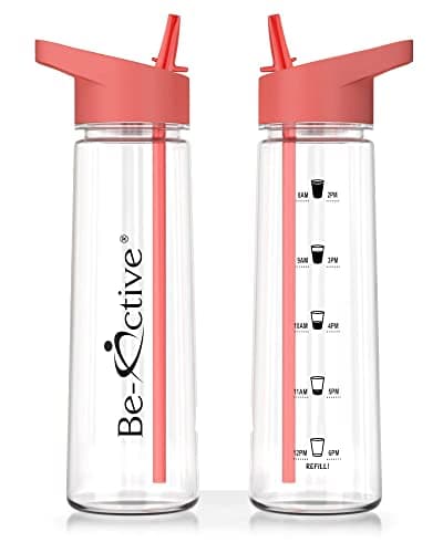 Be-Active Motivational 900ML Water Bottle | with Times to Drink | Straw | Hydrate | BPA Free | Tracker (Coral) — view 2