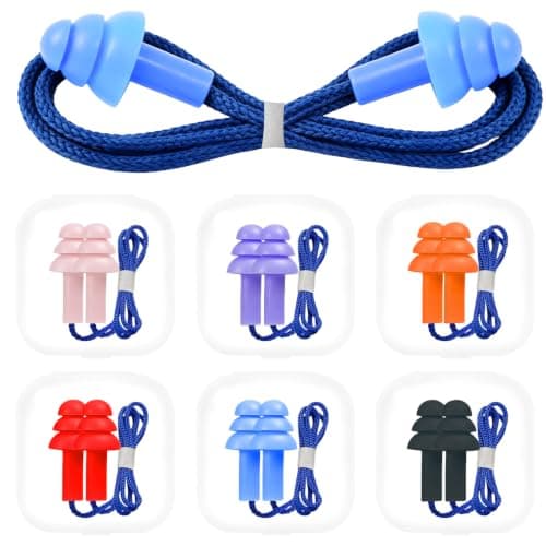 6 Pairs Corded Earplugs Silicone, Reusable Ear Plugs, Noise Cancelling Waterproof Ear Plug for Sleeping Travel Swimming Work Study Shooting Range, Multi Color