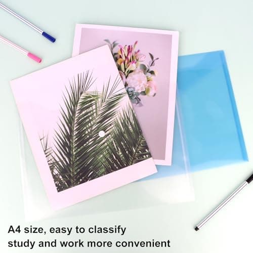 Wanciler 10 Pack A4 Waterproof Plastic Wallets A4 Document File Folders with Label Pocket and Button Storage for Office Home School Travel Supplies (5 Colours) — view 5