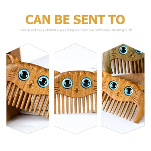 2pcs Natural Wooden Cat Design Hair Combs Travel Set — view 3