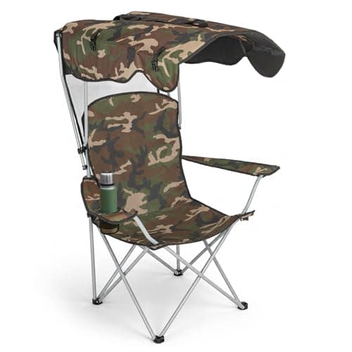 GoDyna Portable Camping Chair with Canopy Shade Folding Outdoor Chair with Cup Holder Heavy Duty Waterproof Beach Fishing Lawn Chair for Camping Picnic Garden Patio Support 175kg (Camouflage)