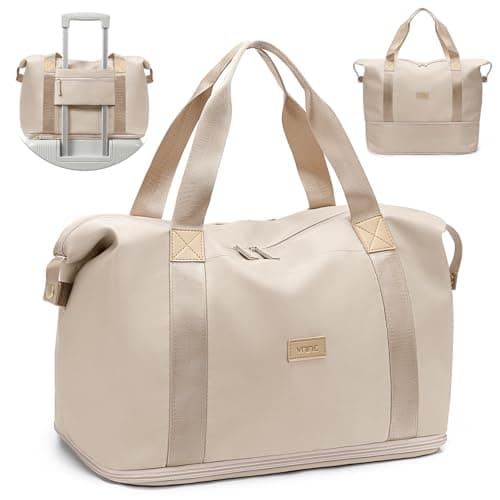 VNINE Travel Bag for Women, Expandable Weekend Bags Sports Gym Bag Waterproof Overnight Bag Carry On Bag Lightweight Hospital Bag Duffel for Airplane Flight Beige