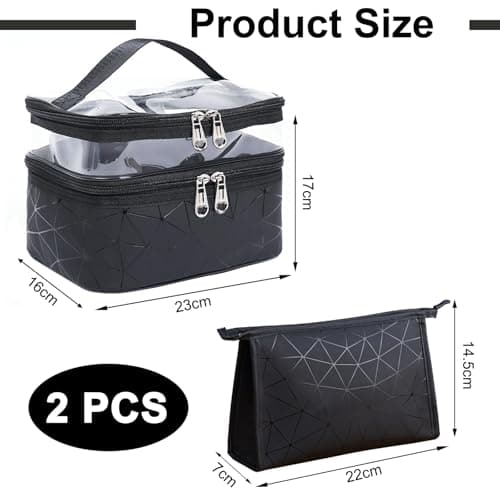 Travel Makeup Bag, 2Pcs Double Layer Large Makeup Bag — view 2