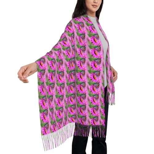 Floral With Butterfly Print Elegant Fringe Scarf Shawl Wrap For Women Winter Fall Spring Travel Accessory Gift — view 4