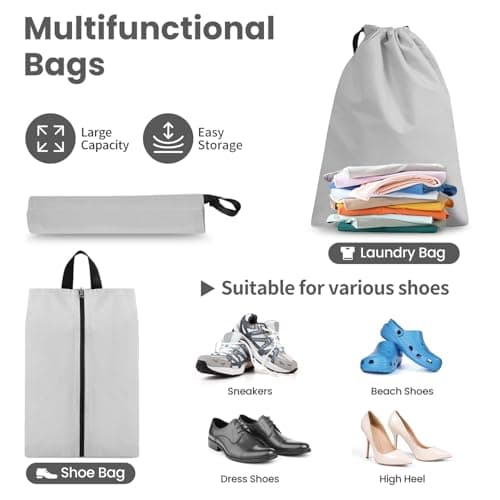 Prezon Large Compression Packing Cubes, Full Open Visible Design， Expandable Packing Organizer with Travel Shoe Bag for Suitcase & Backpack, 4 Set Lightweight Travel Bags for Vacation & Camping — view 6