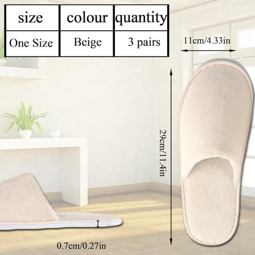 JISRKP 3 Pcs Disposable Hotel Slippers, Soft Coral Fleece Spa Slipper For Women, Hotel Travel Spa Portable Slippers Home Guest Indoor, Unisex Padded Sole Guest Sli-ppers, Beige — view 4