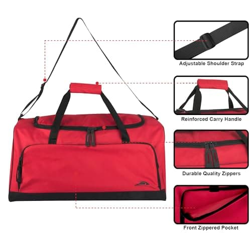 55 Liter, 24 Inch Lightweight Canvas Duffle Bags for Men & Women for Traveling and Gym Sports Equipment Bag (Red 1) — view 2