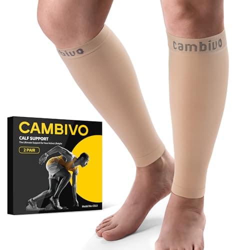 CAMBIVO Calf Compression Sleeves 2 Pairs, 20-30 mmHg, Footless Flight Socks